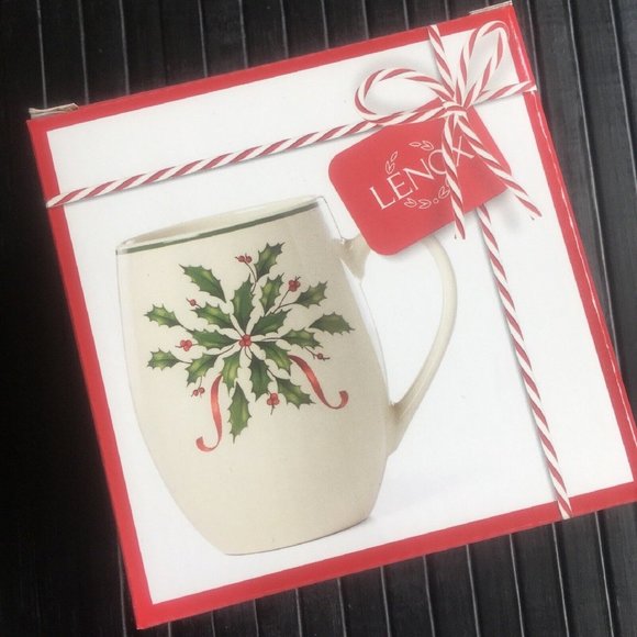 new Boxed Set of 2 Lenox Christmas Holiday Holly Leaves 5-inch Cocoa Mugs #B - Picture 2 of 9
